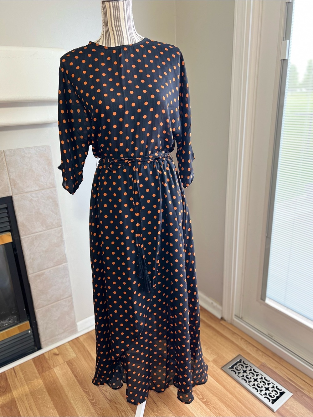 Nasty Gal Black Maxi Dress with Orange Polka Dots